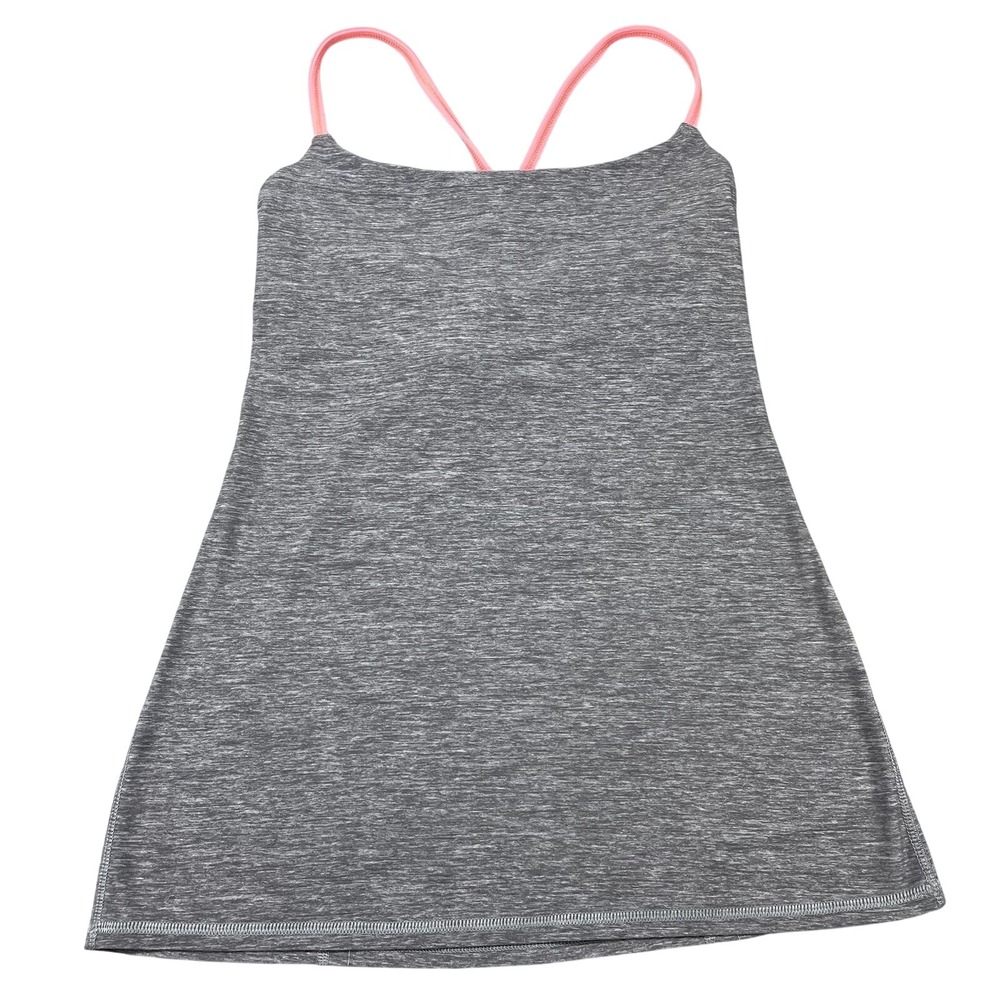 Lululemon Tank‎ Top Womens 6 Gray Strappy Back Built In Bra Yoga Gym Running